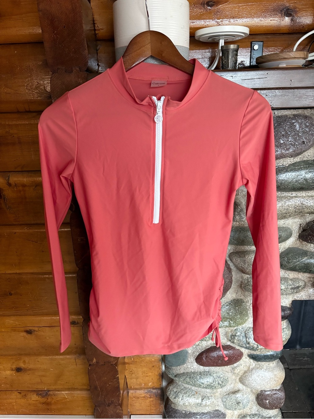 Calypsa by ModLi Coral Orange Pink Long Sleeve Half Zip Rash Guard Top S